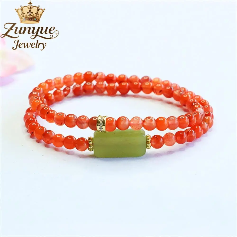 Natural Flame-Patterned Nan Hong Agate And Hetian Jade Multi-Circle Bracelet Luxury Quality Fashion Jewelry Exquisite Charms