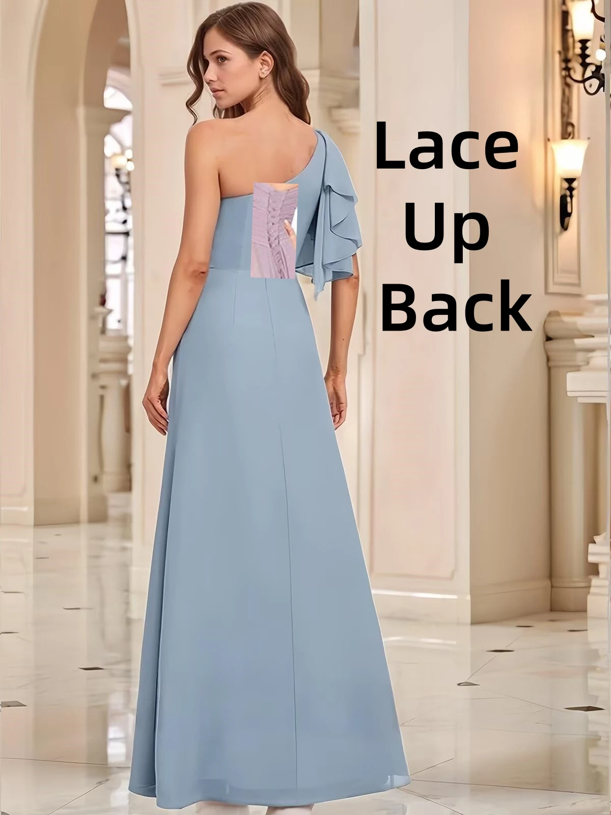 Abiti da damigella d'onore con volant in chiffon per matrimonio Abito da sera formale da ballo con una spalla e spacco