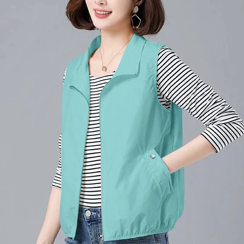 Spring/Summer Vest Jacket Female Fashion Slim Liner Breathable Sleeveless Coat Solid Lightweight Casual Women\'s Waistcoat Tops