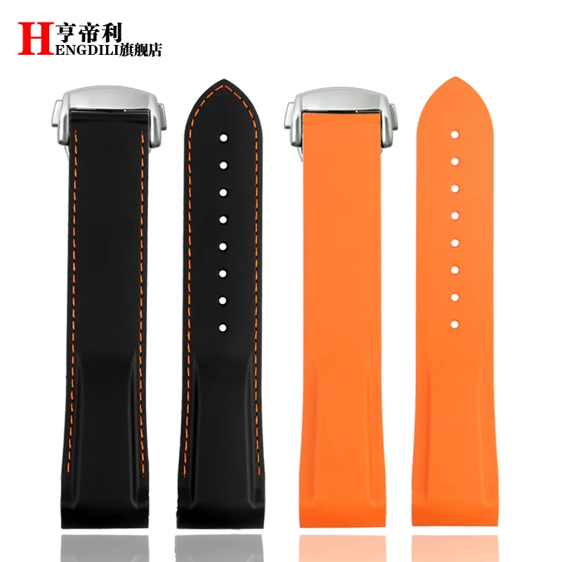 8 Color Curved End Rubber Silicone WatchBand 20mm 22mm For Omega Seamaster 300 A quarter orange Soft Speedmaster Strap Brand