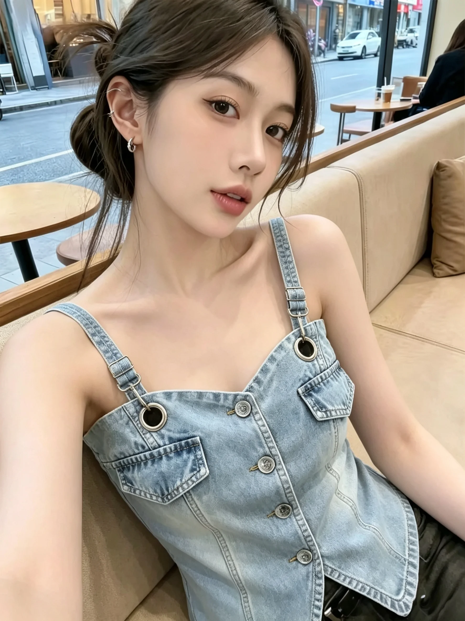 Summer New Style Korean Light Maturity Unique Design Women's Denim Vest Beautiful Slim Fit Versatile Breathable Short Length