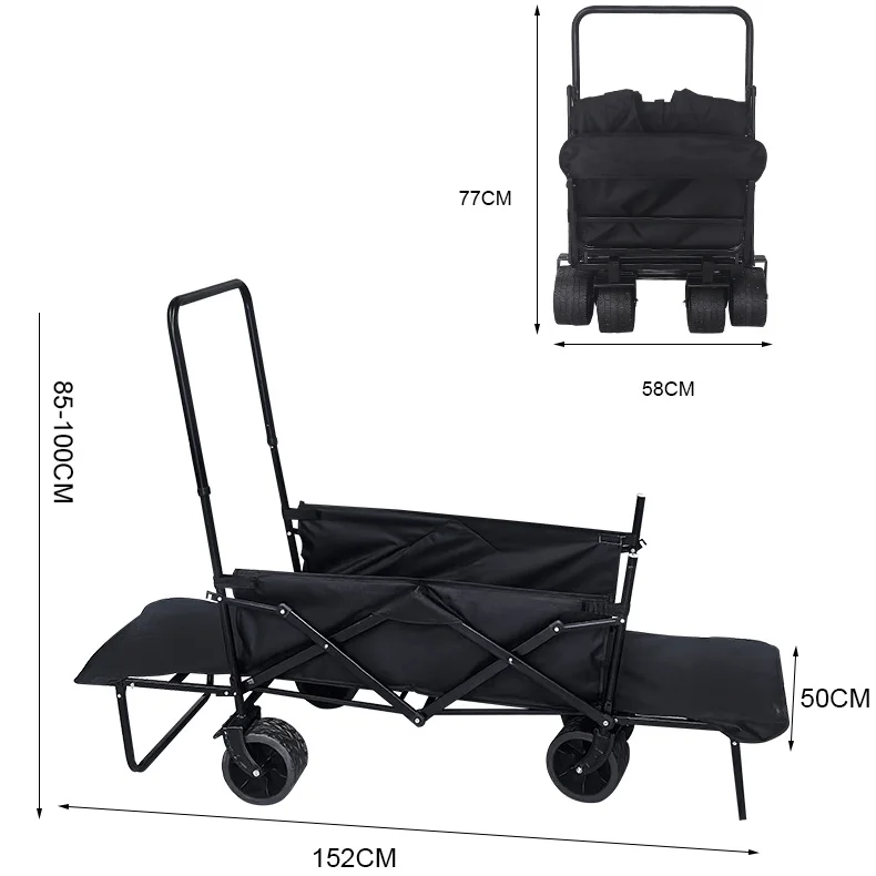 180 ° Silla de vagón plegable para tumbarse, cama, carrito de carga para acampar, barbacoa al aire libre, uso de compras y parque, doble como carrito y asiento cómodo