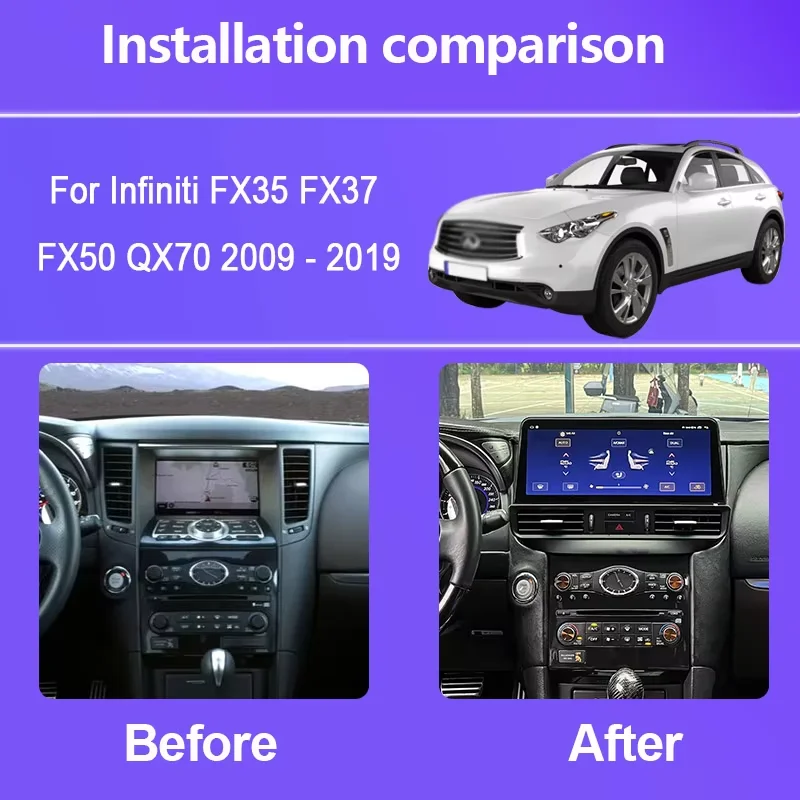 12.3 Inch Android 15 Auto Carplay Multimedia Player Stereo Radio for Infiniti FX30 FX37 FX35 FX50 2009-2013 QX70 GPS Navigation