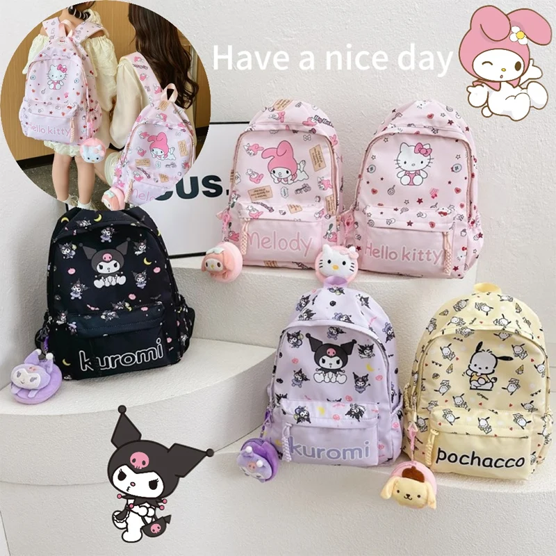 

Sanrio Hello Kitty Backpack Cute Anime Figures Kuromi My Melody Students Schoolbag Large Capacity Children's Travel Bag Gifts