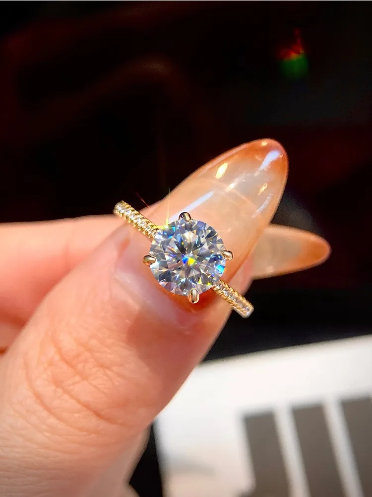 Brillante 2-Karat-Rund-Moissanit-Diamant-Verlobungsringe für Damen, Jahrestag, Hochzeit, luxuriöser Modeschmuck – Detail 1