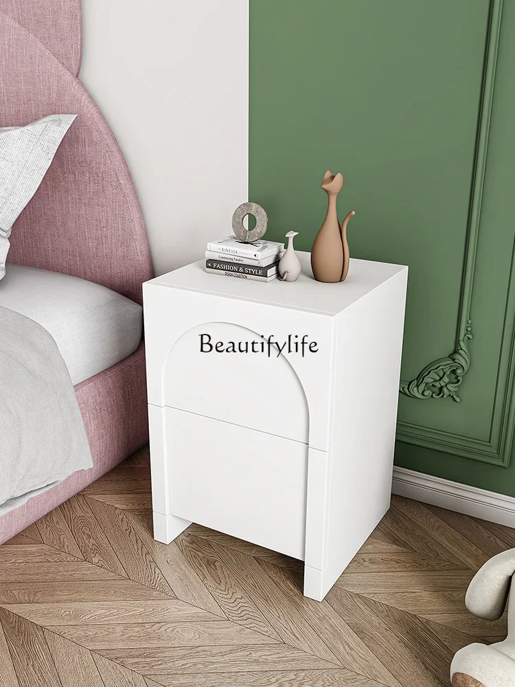 Simple White Bedroom Bedside Cabinet French Light Luxury Cream Style Small Storage Locker