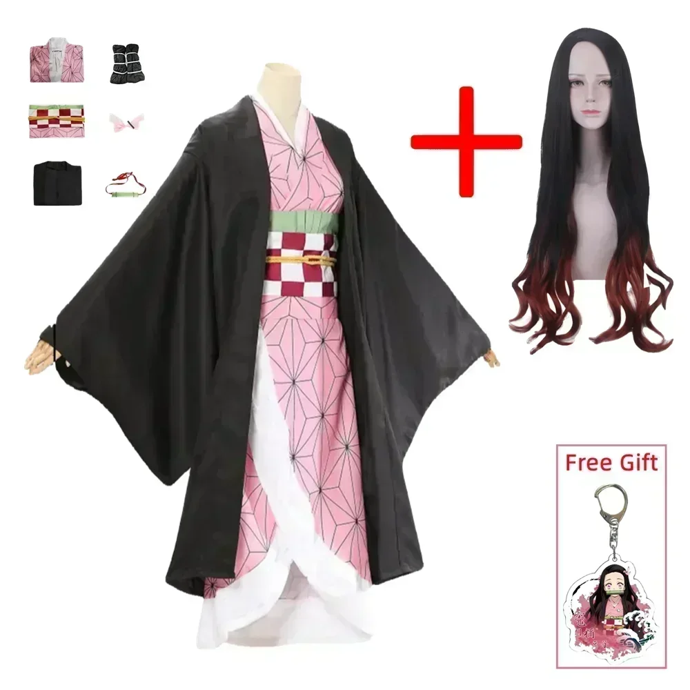

2025 Halloween Kamado Nezuko Cosplay Kostuum Anime Kimono Kamado Nezuko Pruik Uniform Halloween Vrouwen Kinderkleding