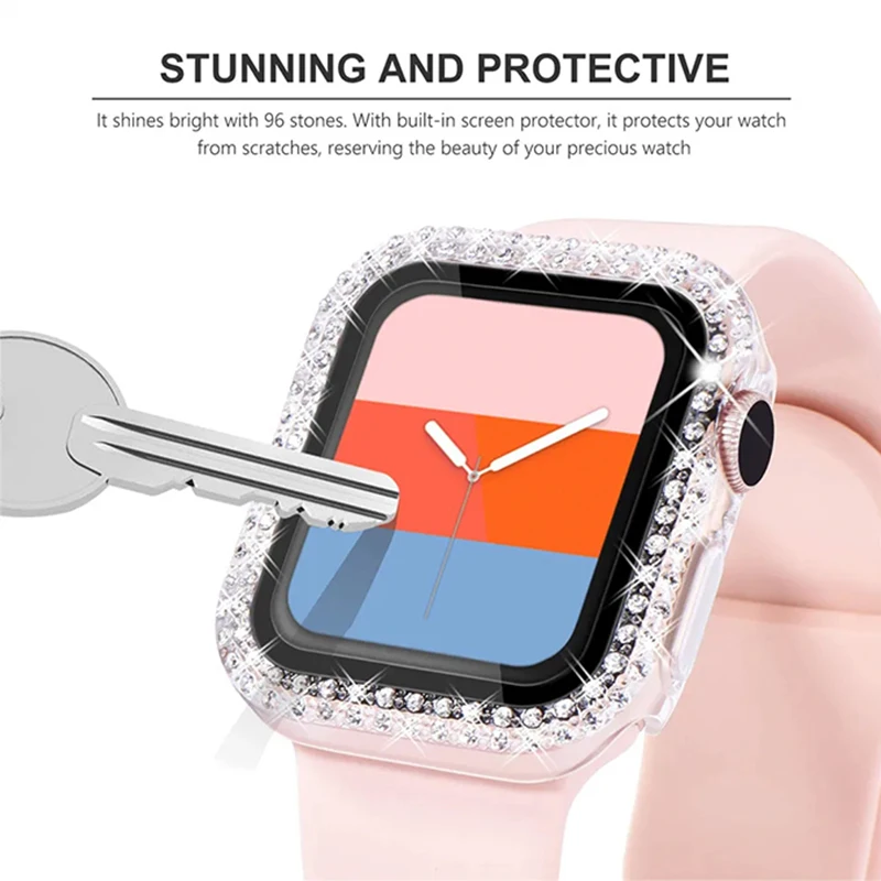 Tempered Glass+Cover For Apple Watch 41mm 45mm 44mm 40mm 42mm 38mm Diamond Screen Protector Case iWatch series 9 6 5 4 3 se 7 8