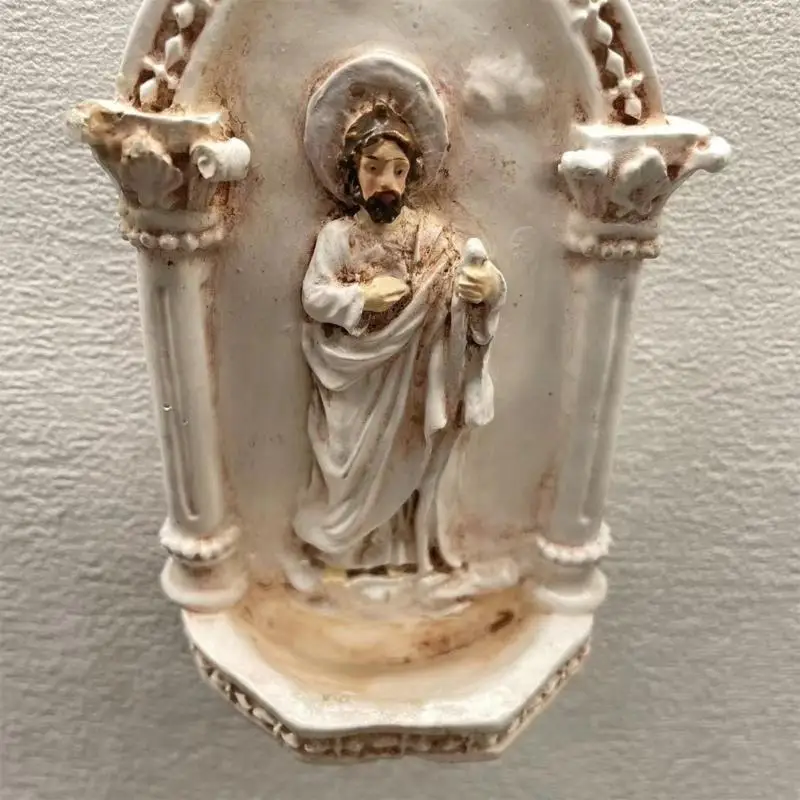 L43A Holy Water Font Wall Plaque Sant Jude Catholic Holy Water Font for Entrance Home