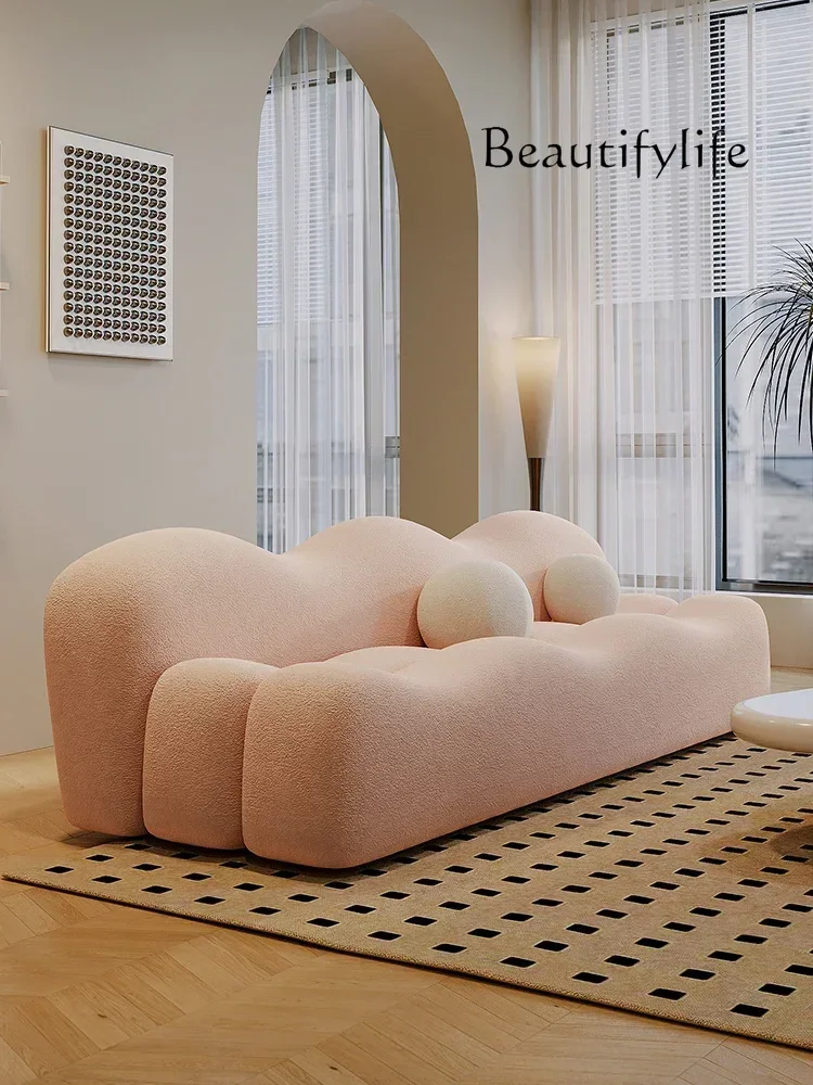 أريكة ذات صف مستقيم على الطراز الكريمي لغرفة المعيشة B & B أريكة غرفة نوم وردية اللون #4