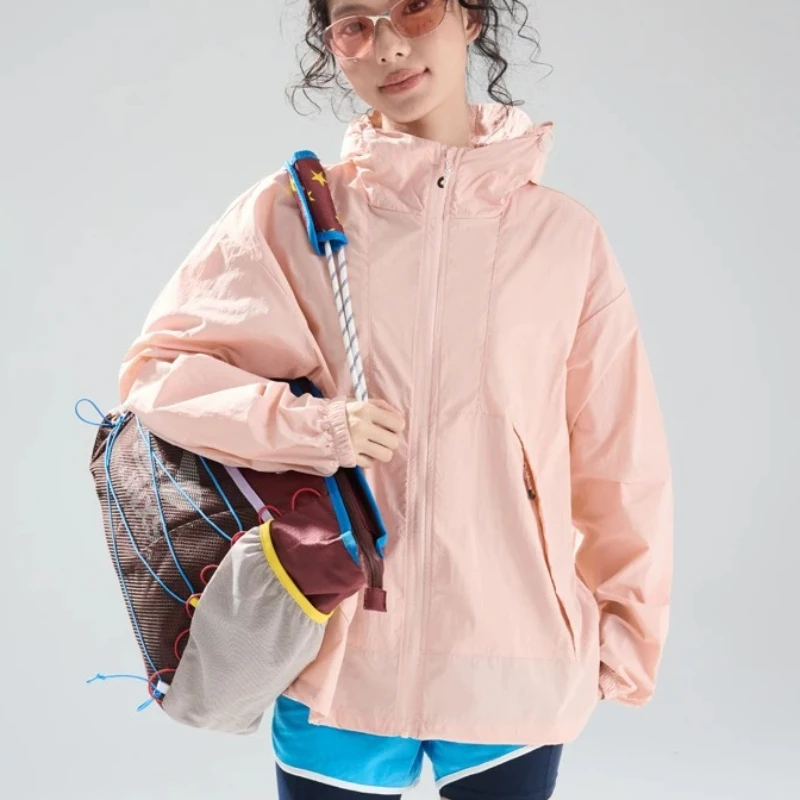 Koreanische Streetwear Sonnenschutzjacke für Damen, Frühling Sommer Neue Outdoor-Trainingsjacke, Leichte Sonnenschutz-Kapuzenjacke