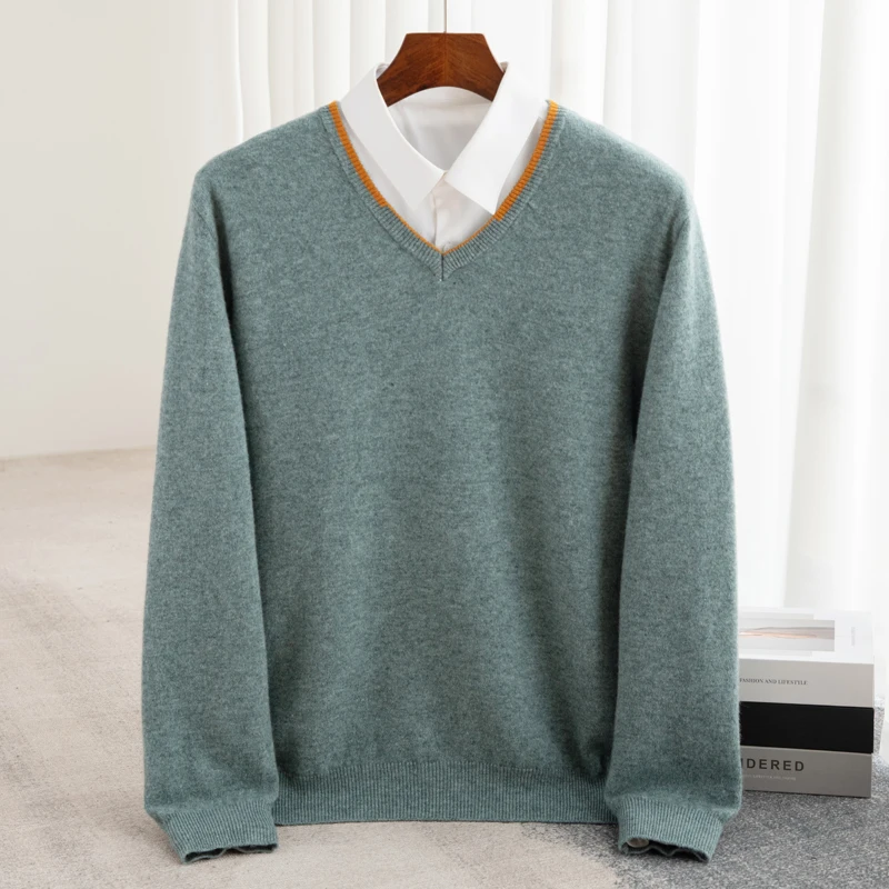 S-XXXL Pullover men's V-neck wool sweater for casual and comfortable color matching knitted long sleeved new men's wool sweater