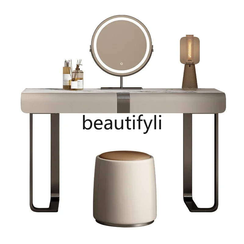 

Italian minimalist dresser light luxury rock slab leather makeup table modern minimalist high-end furniture