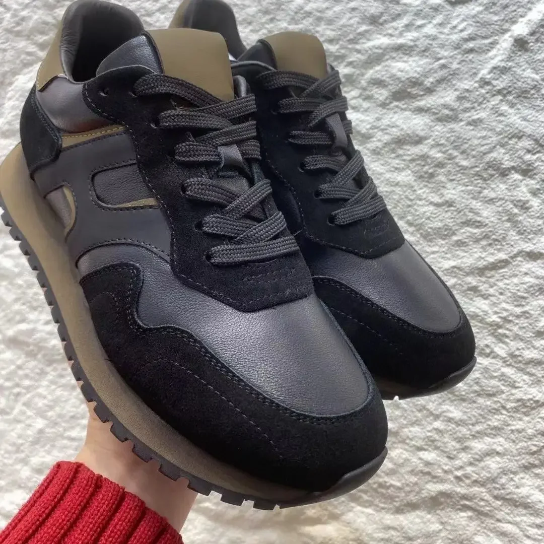 

Men's Retro Runner Shoes Full-Grain Leather Trendy Color-Block Thick-Sole Casual Shoes for Autumn Winter Spring