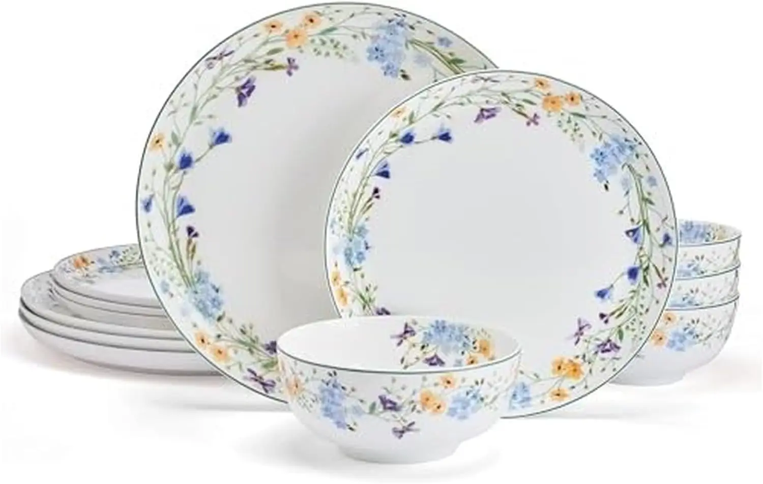 

Lightweight Bone China Dinnerware Set for 4, 12-Piece Plates and Bowls