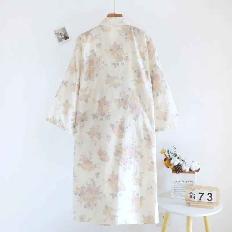 Spring Autumn Men Cute Print Fresh Kimono Robes Women Bathrobes 100% Cotton Japanese Robes Female Sweet Nightgowns Home Robes