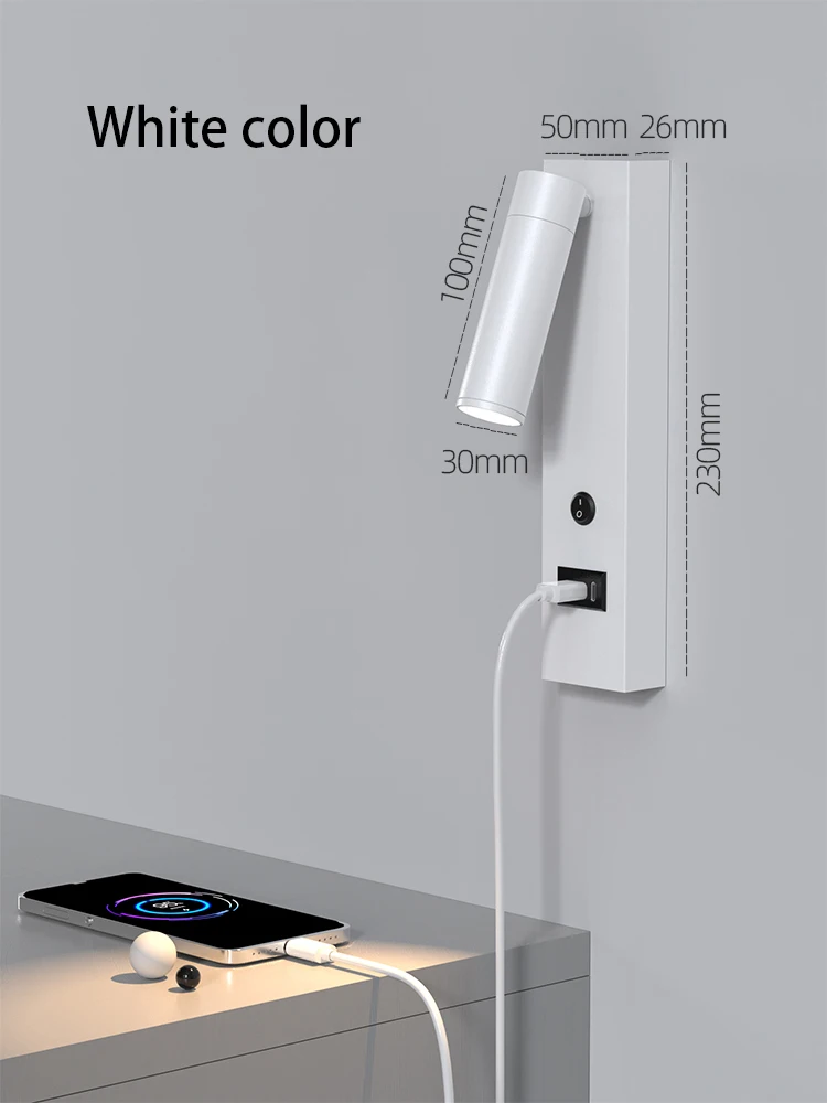 Led Mobile Phone Charging Wall Lamp Bedroom Beside Light With Switch Modern Reading Lighting Adjustable Angle Spot Lights