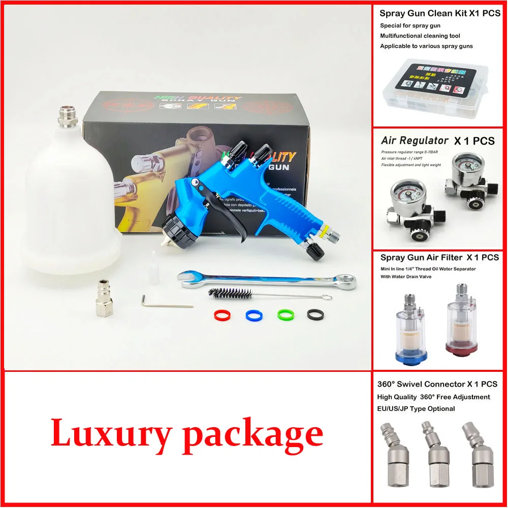 High Efficient HVLP Spray Gun 1.3/1.8mm Nozzle Car Painting Gun With 600ml Mixing Cup No-Clean Tank For Car Painting Airbrush