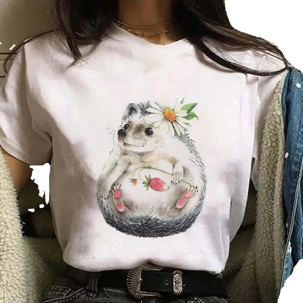 Cute Little Hedgehog Animal 3D Digital Printing New European American Women's Casual Short-sleeved T-shirt Summer polyester