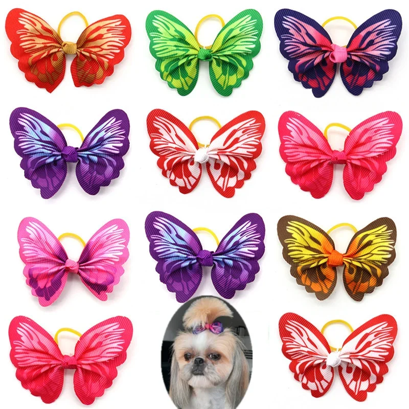 Hot Sale Cute Ribbon Pet Grooming Accessories Handmade Small Dog Cat Hair Bows with Elastic Rubber Band Dogs Accessoires