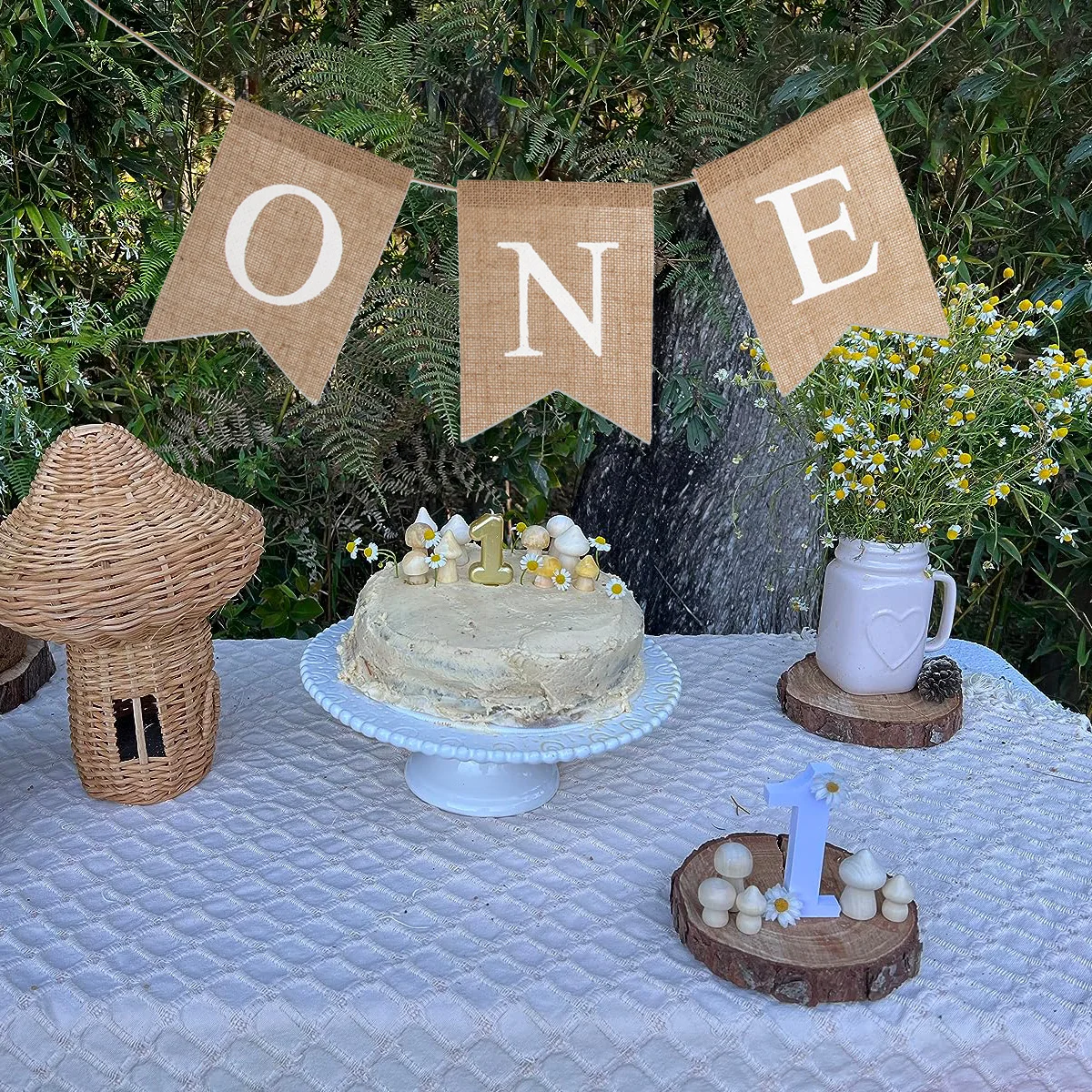 Baby Shower Supplies Jute Burlap ONE Garland High Chair banner First Birthday Party Decoration for boy or Girl 1st Birthday