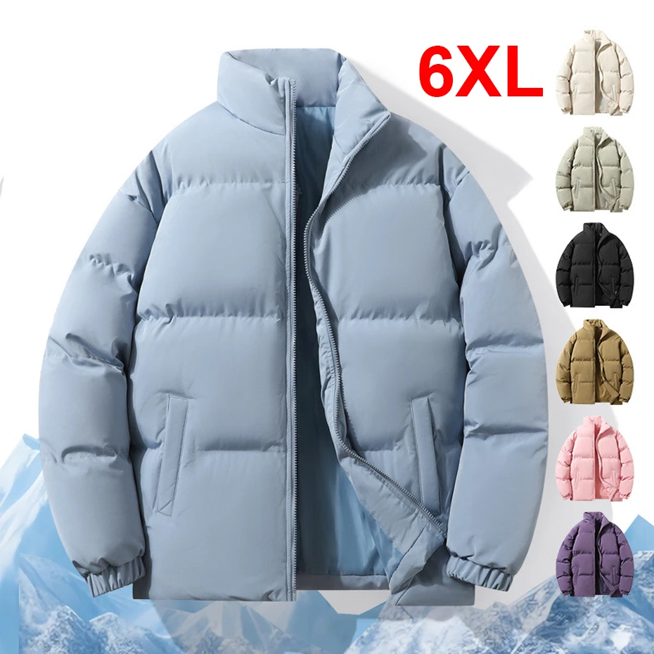 Solid Color Padded Jacket Men Winter Parkas Plus Size 6XL Fashion Casual Stand Collar Parkas Male Thick Jacket Coat Big Size 6XL