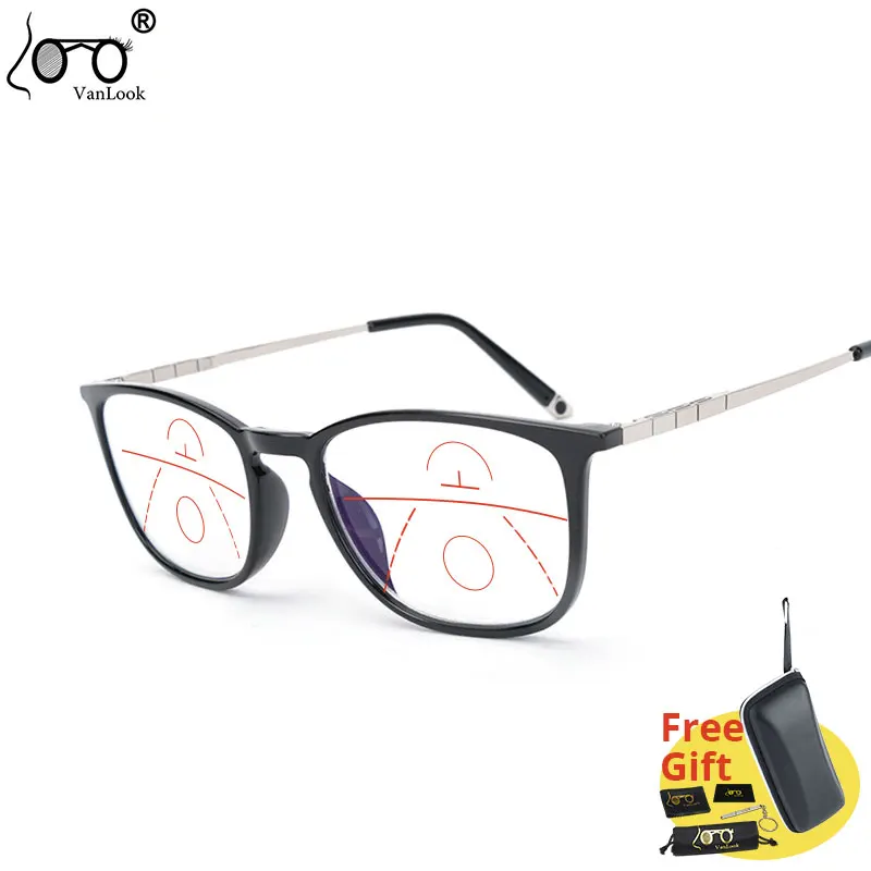 Progressive Multifocal Reading Glasses Women Anti Blue Light Eyeglasses For Men TR90 Square Presbyopia Spectacle +12 3.5 4