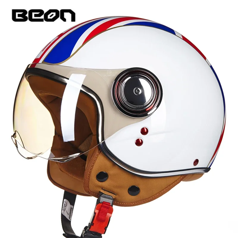 NONE Motorrad Helm 3/4 Open Face Vintage Casco Moto Männer Retro Moto Helm Sommer Roller Motorrad Reiten Helm Casque Moto 110B 5