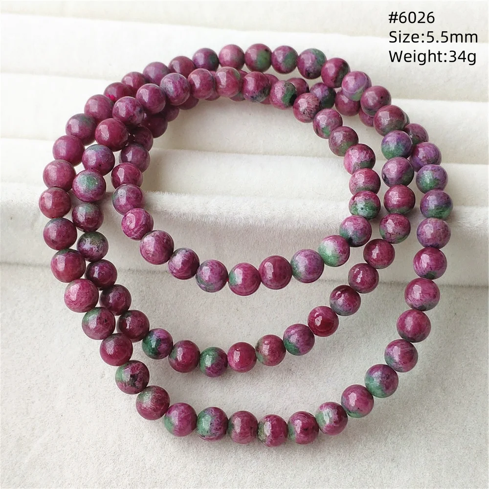 Natural Red Ruby 3 Laps Bracelet Jewelry Round Beads 6mm Gemstone Women Men Ruby Zoisite Fine AAAAA