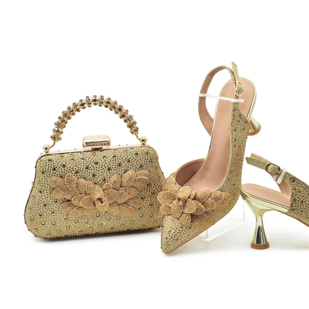 

Shoes and Bag Set for Women Full Rhinestone Chic and Elegant Woman Shoes and Bag for Party Wedding Pumps