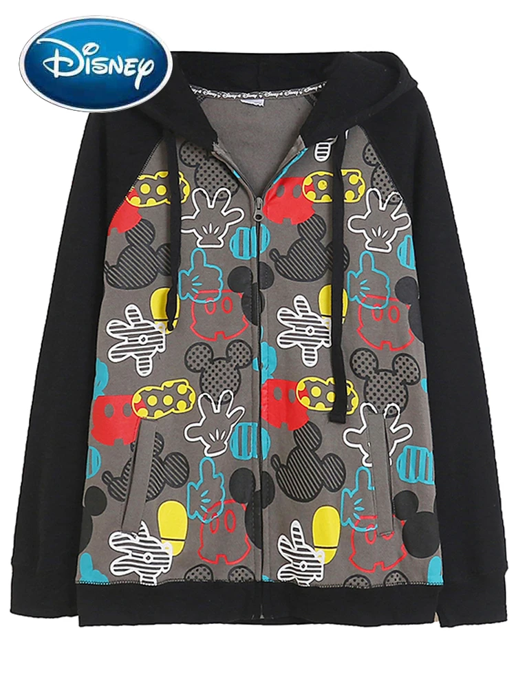 Disney Sweatshirt Mickey Mouse Graffiti Cartoon Print Women Zip Up Hoodies Long Sleeve Casual Jacket Tops Harajuku Streetwear