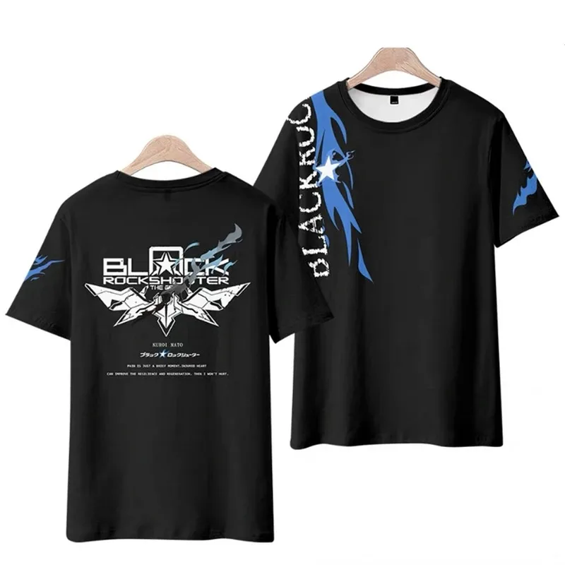 Homens e Mulheres Black Rock Shooter 3D Anime Game T-shirt, Cosplay Vestuário, O-pescoço, Tops de Manga Curta, Harajuku