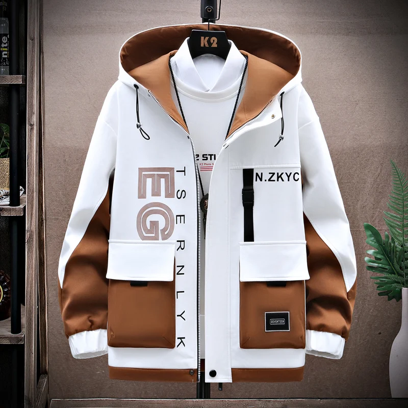 Set Men\'s New Spring Autumn Casual Hooded Jacket Patchwork Warm Coats Male High Quality Clothing Size 4XL Drop Shipping