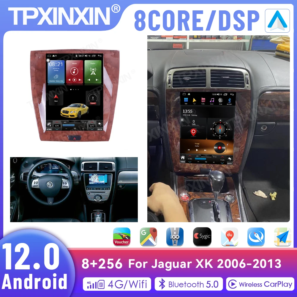 

Tesla Style 12,1 дюйма 8 + 256 ГБ для Jaguar XK 2006-2013 Android 13 Автомобильный радиоприемник GPS-навигация Головное устройство Аудио-видеоплеер Carplay