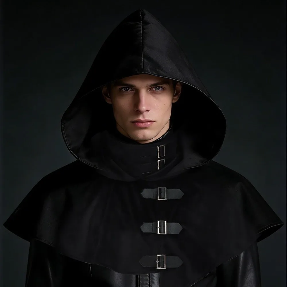 Solid Color Medieval Hooded Cloak Hat Ethnic Style Cowl Style Pirate Cosplay Cap Role-playing Fantasy Cosplay Cape Scarf