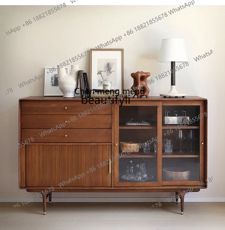 

Modern Minimalist Nordic Retro Solid Wood Industrial Glass Sliding Door Solid Wood Sideboard living room furniture