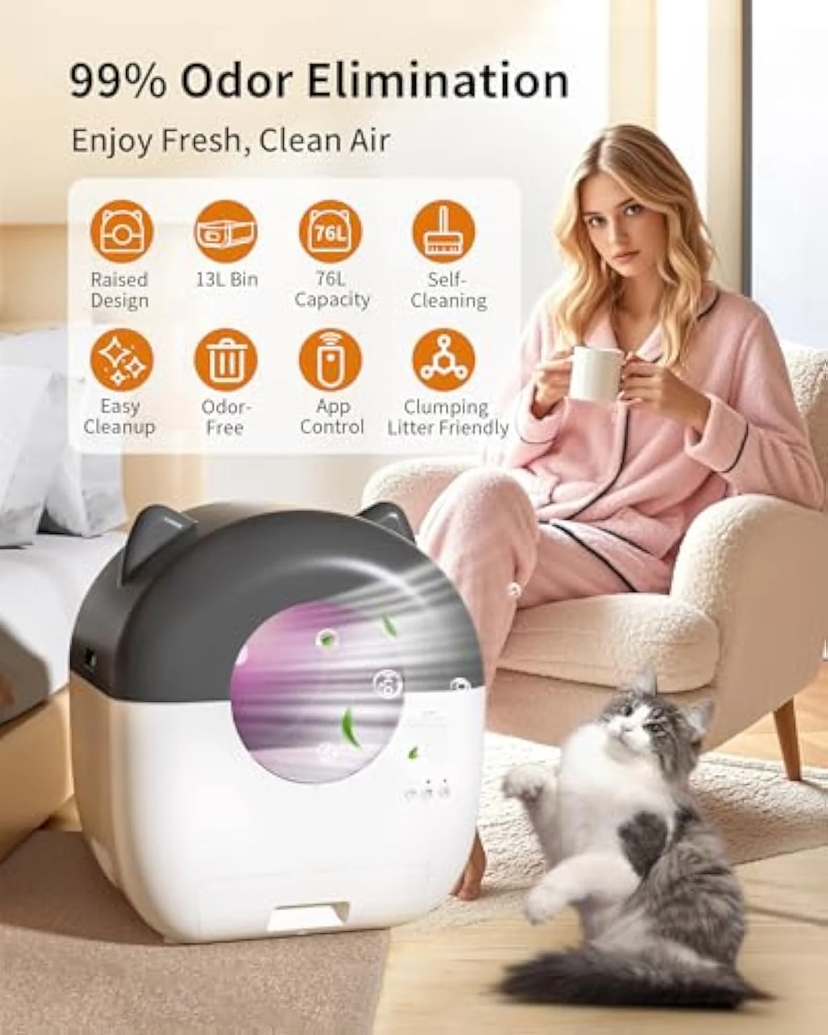 2026 Factory Lowest Price Self Cleaning Litter Box 76L Automatic Cat Litter Box Self Cleaning with APP Control for Multiple Cats