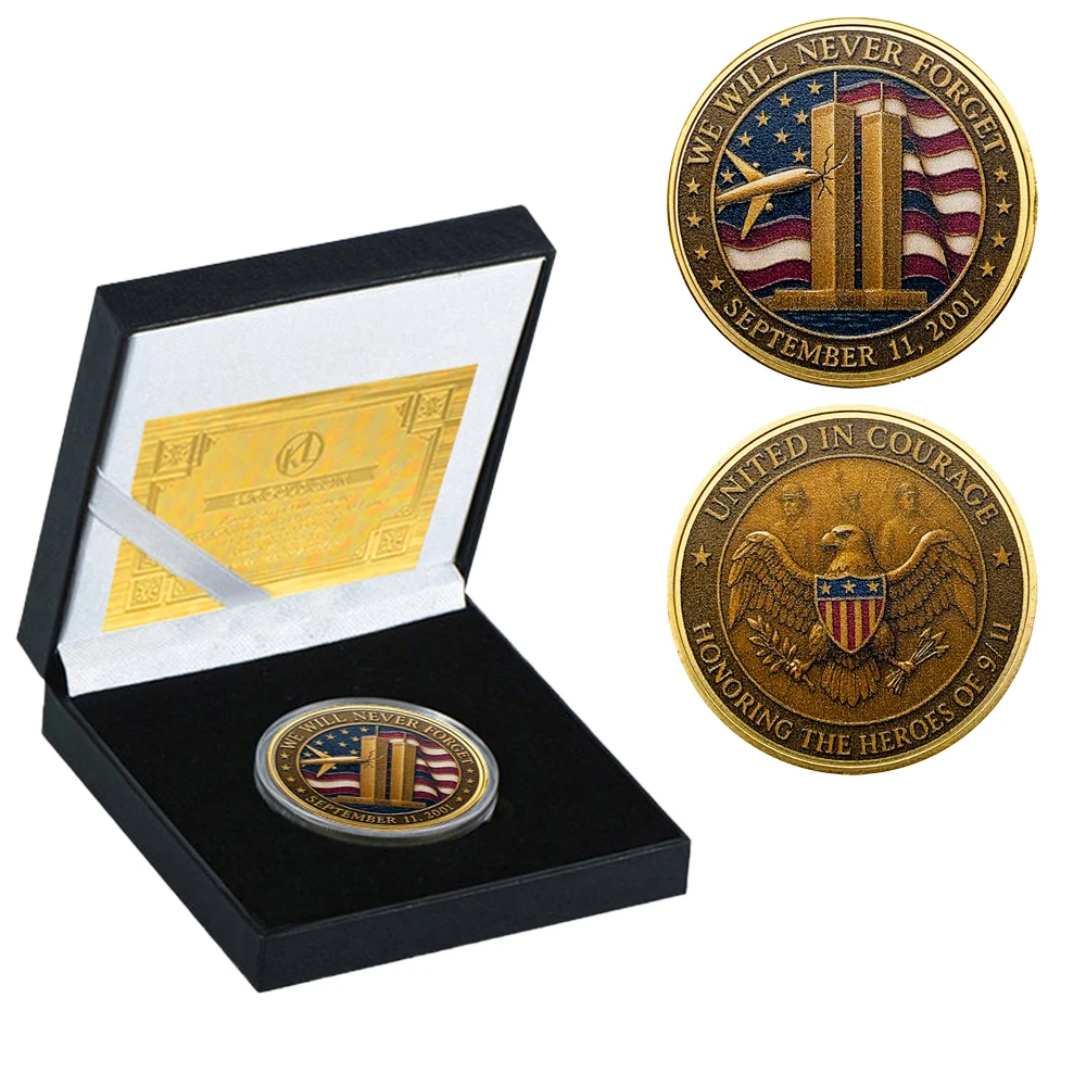 

New "United We Stand" Commemorative Coins 2001/9/11 Gold Souvenir Coins Crafts With Exquisite Gift Box Decorations & Gifts