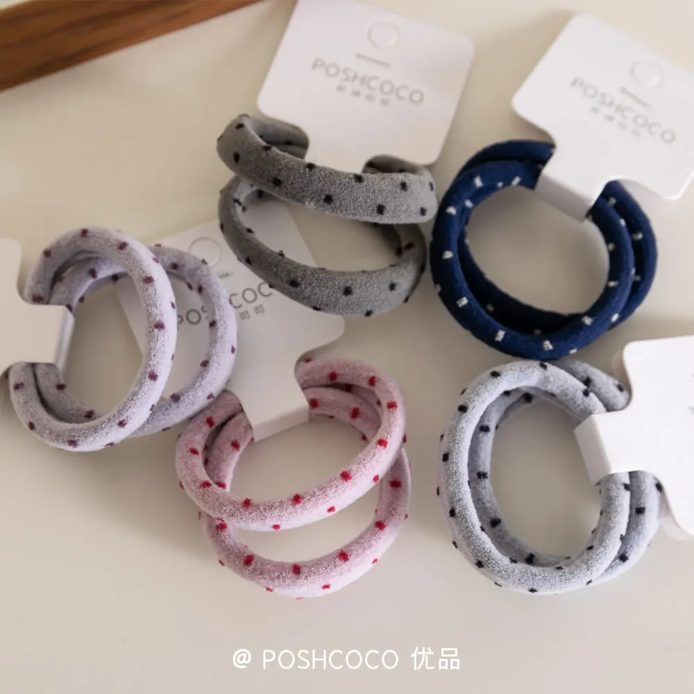 Thick Hair Ties 2 Pack Polka Dot Jacquard Scrunchies Heavy Duty Elastic Hair Bands for Women Non Slip Ponytail