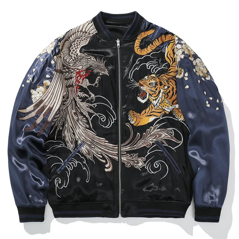 S015 Reversible Trendy Jackets For Man Phoenix Heavy Embroidery Autumn Quality Comfortable Loose Exquisite Chamarras Para Hombre