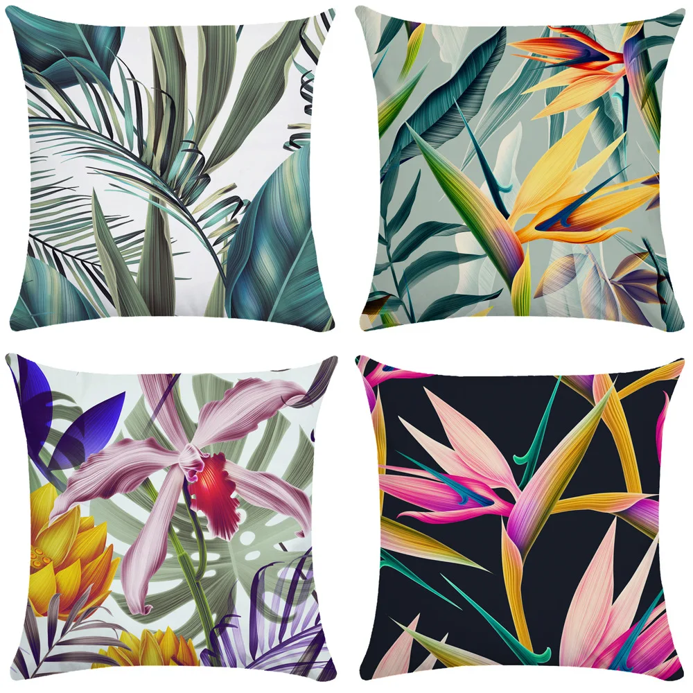 Painted Plant Leaves Plush Pillowcase Home Decor Living Room Sofa Decorative  Cushion Cover 