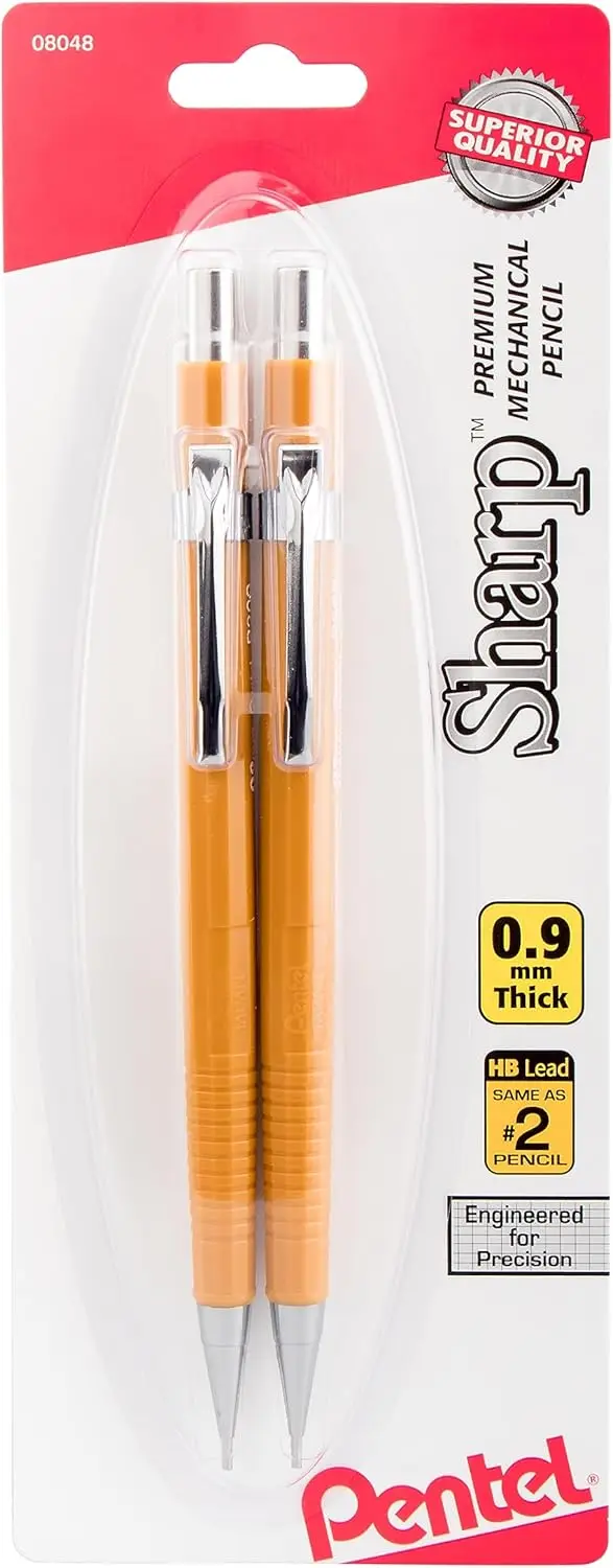 

0.9mm Mechanical Pencil, Bold Line, Yellow Barrel, 2-Pack for Drafting & Writing
