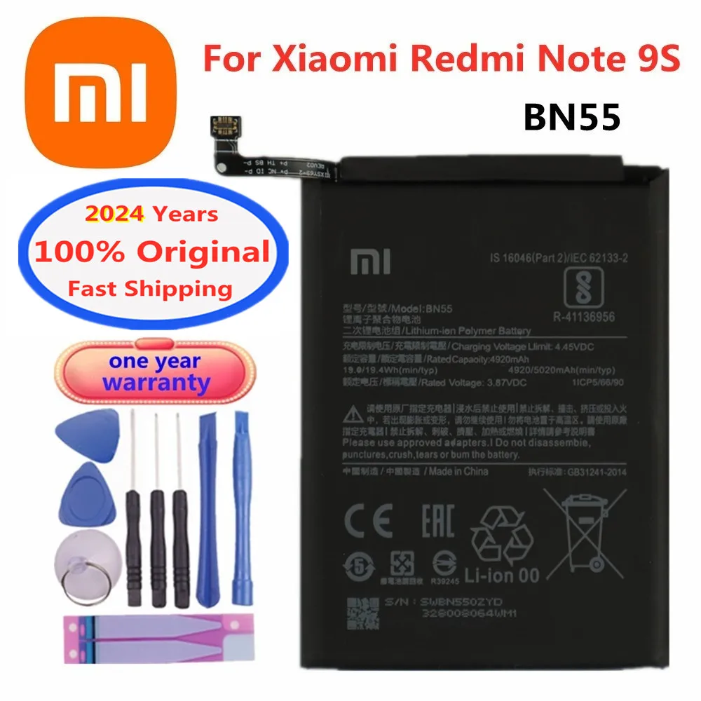 

2024 years 5020mAh XIAO MI Original BN55 Battery For Xiaomi Redmi Note 9S Note9S Phone Battery Bateria Fast Shipping + Tools