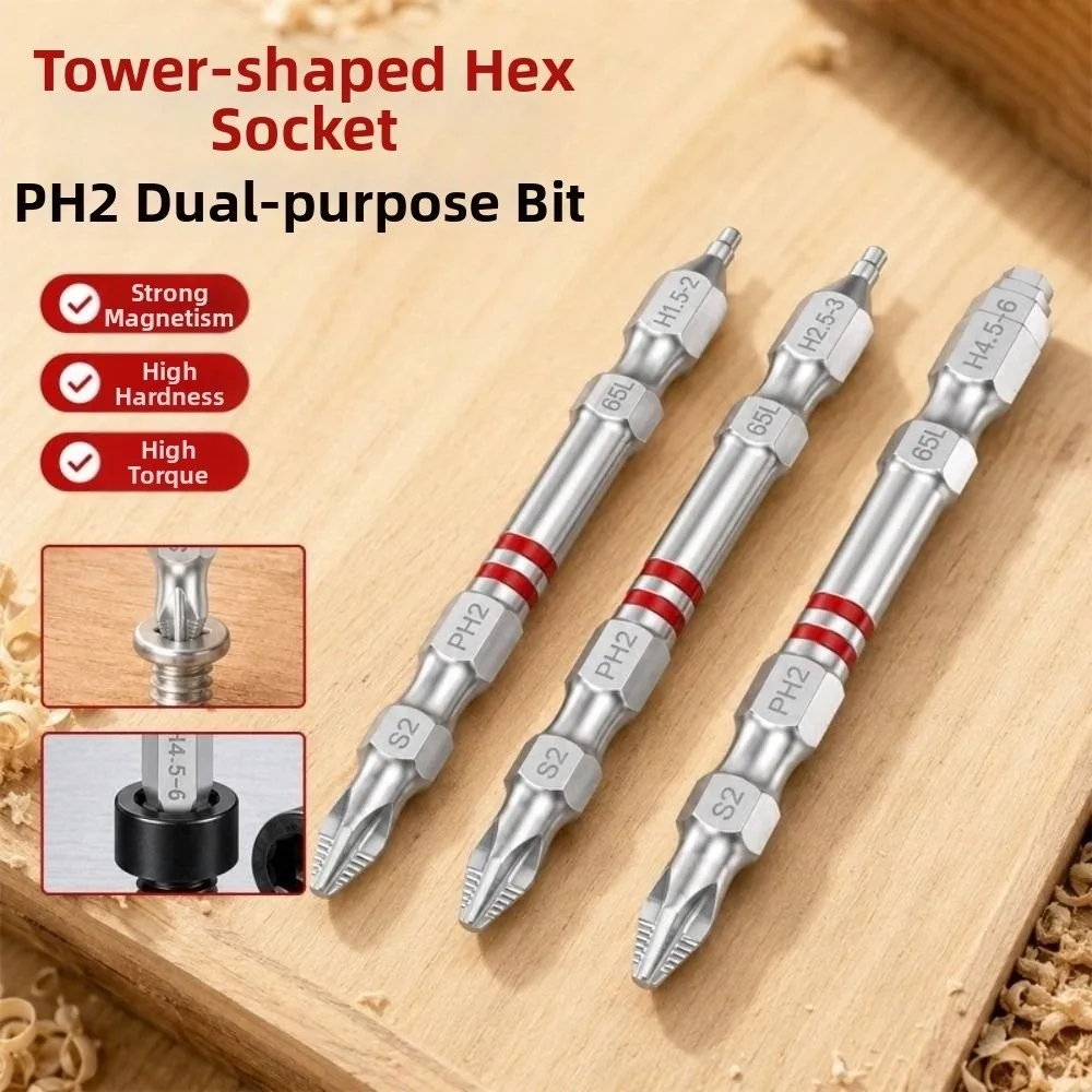 1/3pcs Pagoda-shaped Double Ended Screwdriver Bits 65mm Length S2 Steel Allen Bit H1.5-6 Size Power Tool Bits Home Improvement
