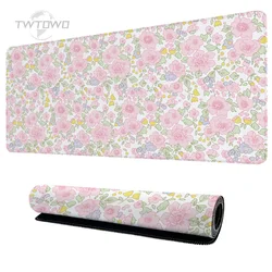 Mouse Pad Gamer Cartoon Green Leaves Pink Flower XL Computer Large New Mousepad XXL keyboard pad Soft Carpet Non-Slip Table Mat