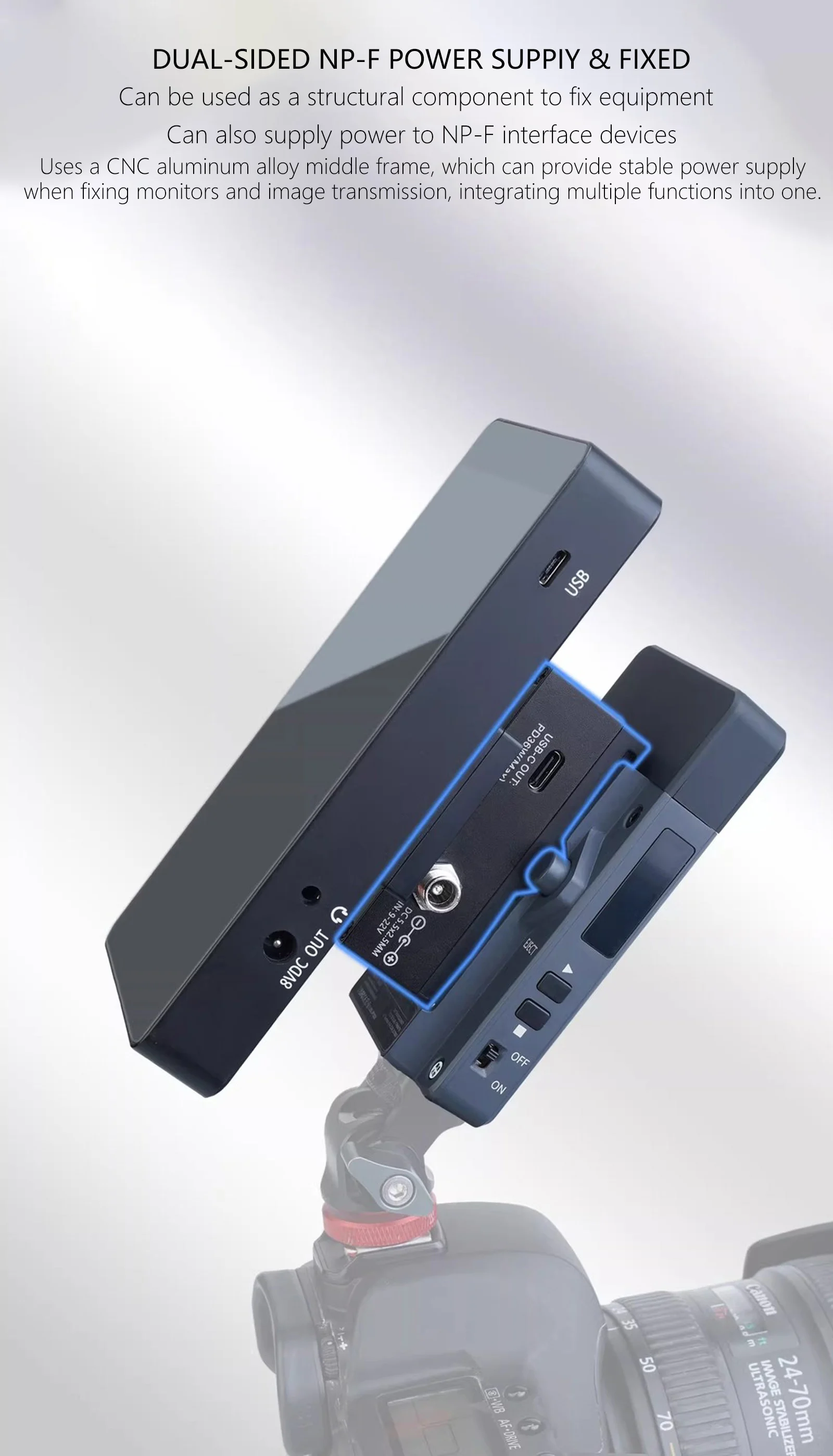 Doppelseitiger NP-F Dummy-Akku-Adapter NP-F550/F750/F970 für Kamera-Monitor Drahtloser Sender D-Tap zu DC 5,5*2,5mm Kabel – Detail 9