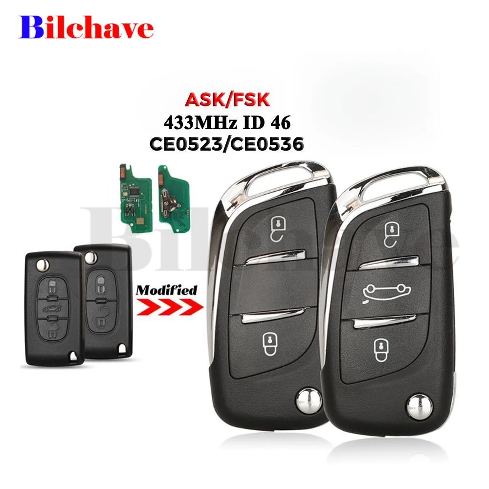 

jingyuqin ID46 433Mhz FSK/ASK Filp Remote Key CE0523 CE0536 fob For Peugeot 207 Partner Citroen C2 C3 C4 C5 Berlingo Picasso