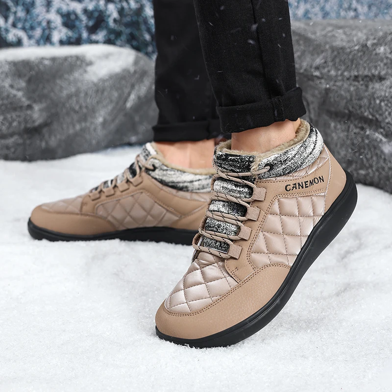 Botas de invierno para hombre, impermeables, con forro de felpa, ideales para parejas, para usar en la nieve, antideslizantes, para senderismo, botas de trabajo para hombre, botas de caña alta.