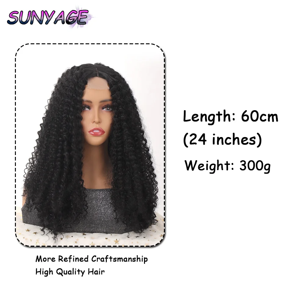 SUNYAGE peluca europea y americana de encaje frontal, Rollo pequeño en cabello corto y rizado, Moda Africana, fibra química afro, cubierta de cabeza completa