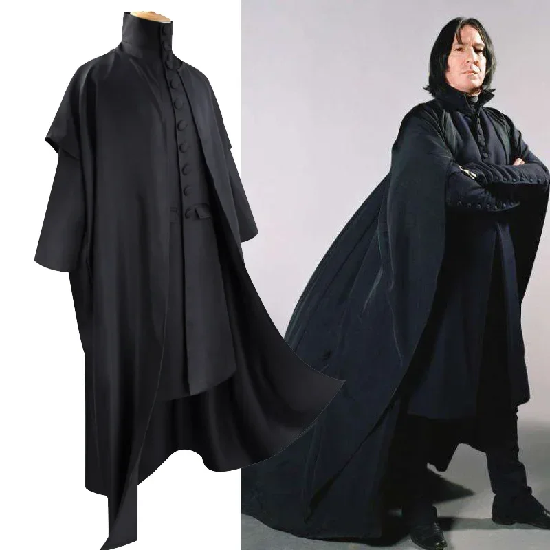 Professor severus snape cosplay traje hogwartes escola capa preta camisas ternos adultos robe varinha mágica carnaval festa uniformes